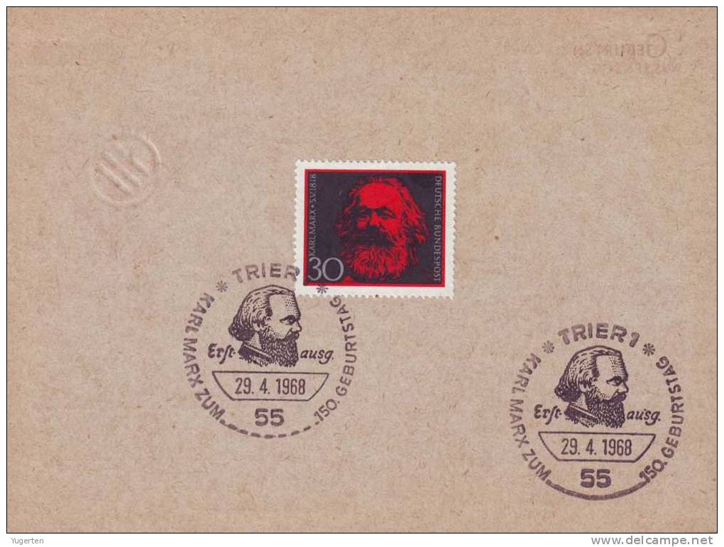 Entier Postal - Karl Marx  - 5.05.1947 - Variété Crochet Du K Manquant - Cachet TRIER + N°425 Au Dos - Fehldrucke