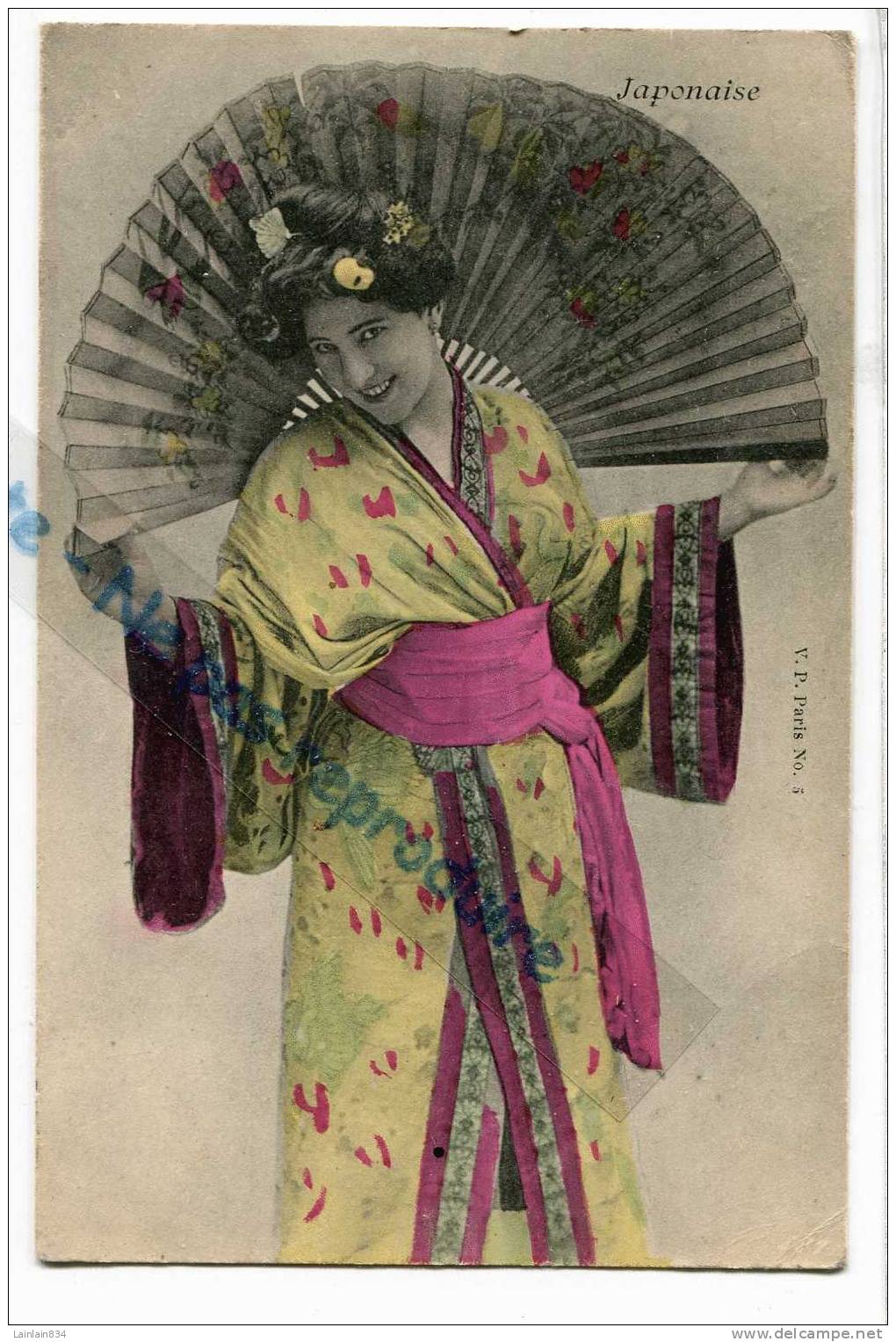 -  Japonaise -  Beaucoup De Charme -  Grand éventail, Bon état, écrite, 1904, . - Yokohama