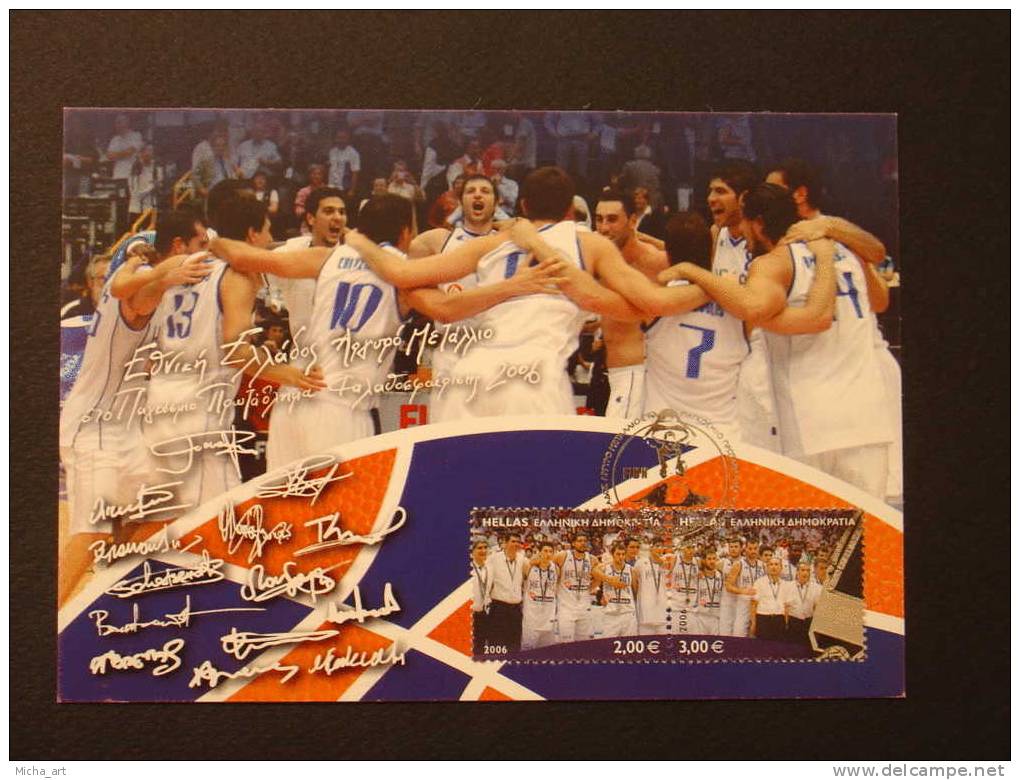 Greece 2006 World Basketball Championship 2006 Greek Team's Silver Medal Maximum Card - Cartoline Maximum