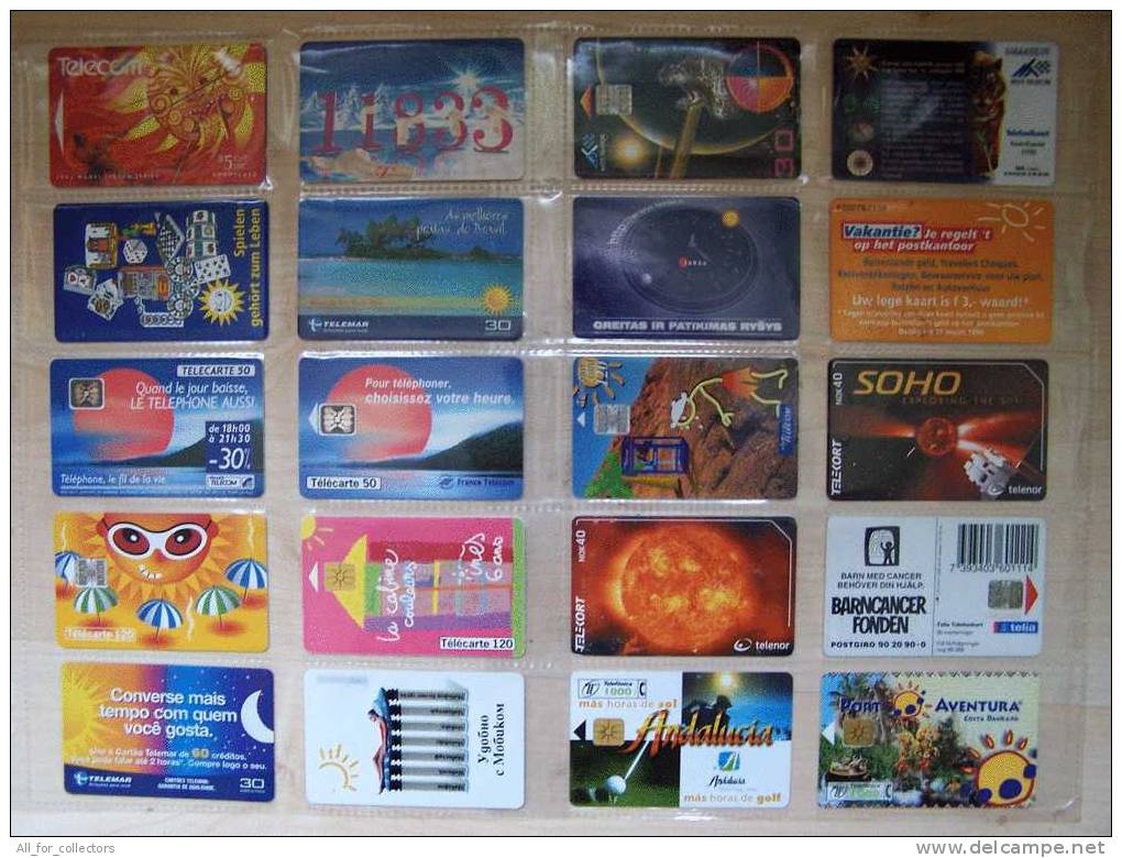 Collection Of 34 Different SUN SUNSET Phone Cards Cartes Karten. Coucher De Soleil Soleil Sonne Sonnenuntergang - Collections