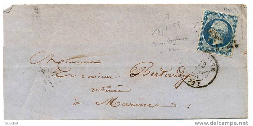 Lettre Napoléon N°14 Pontoise Seine-et-Oise 13/1/1855 Petits Chiffres 2536 Pour Paris Seine (manque 1 Rabat) - 1849-1876: Période Classique