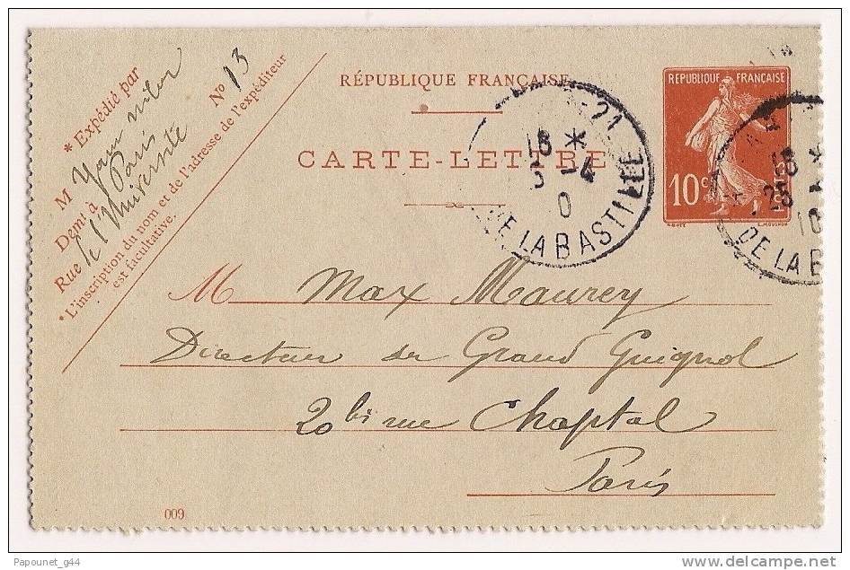 Carte Lettre De 1910 ( 10c Semeuse Fond Plein ) - Cartes-lettres