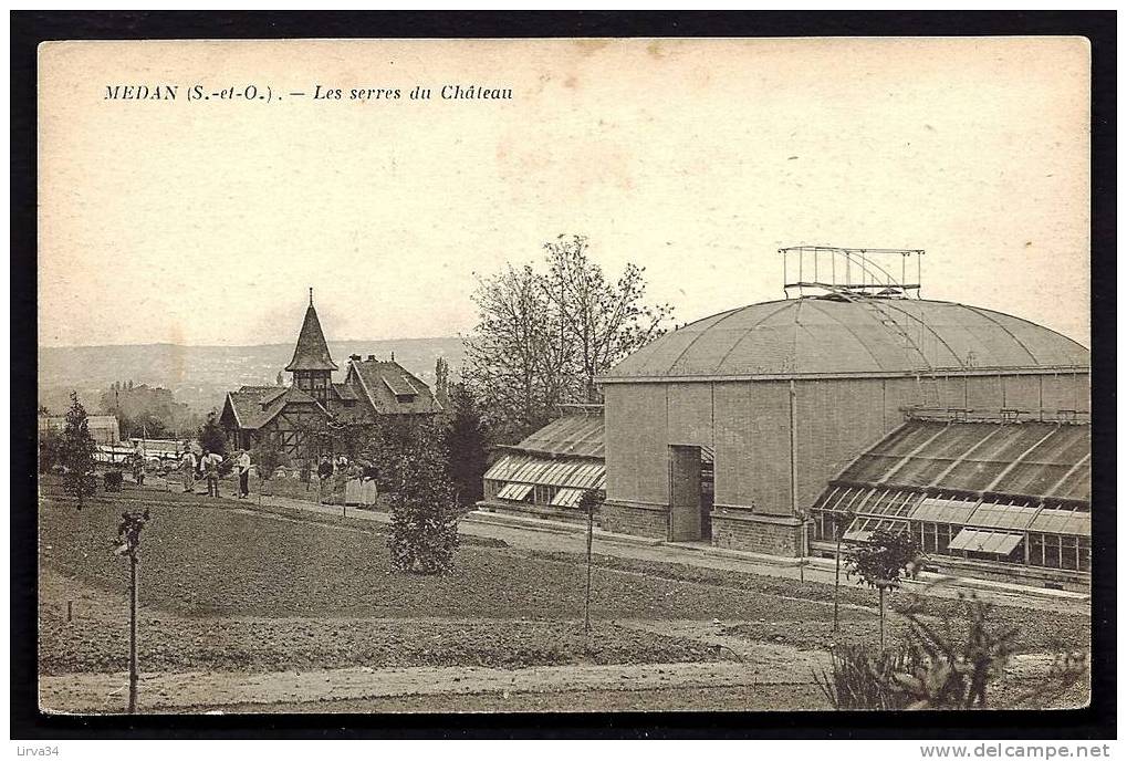 CPA  ANCIENNE- FRANCE- MEDAN (78)- LES SERRES DU CHATEAU EN TRES GROS PLAN- ANIMATION- JARDINIERS - Medan