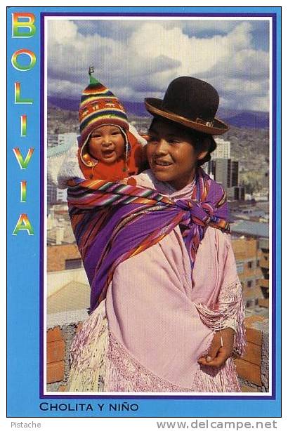 Bolivie Bolivia - Cholita Y Nino - Costumes Traditionnels - Enfant Child - Circulée + Timbre - 2 Scans - Bolivia