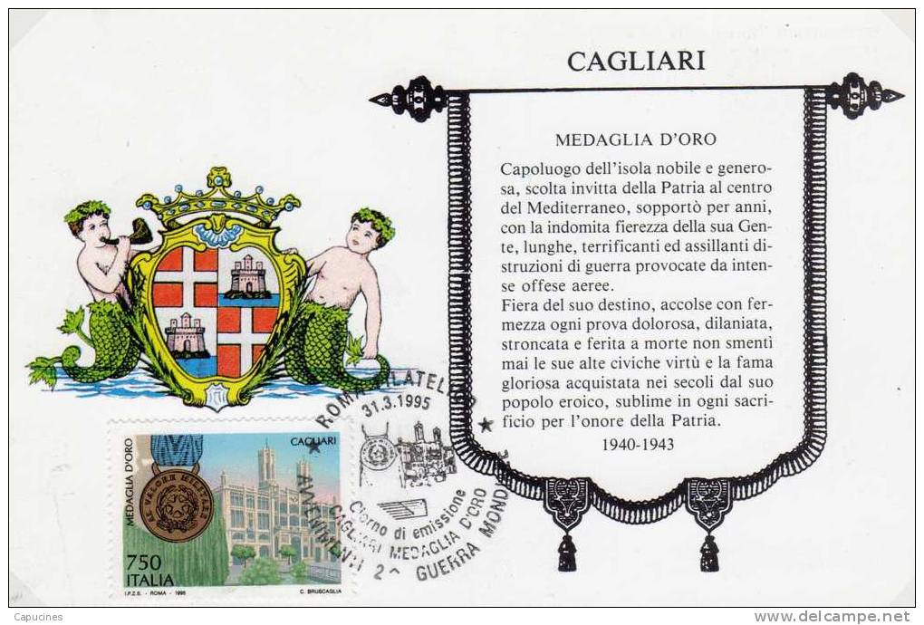 ITALIE - 1995: "CM Avec Timbre Commémorant La Médaille D'or De Caglari" - Cartes-Maximum (CM)