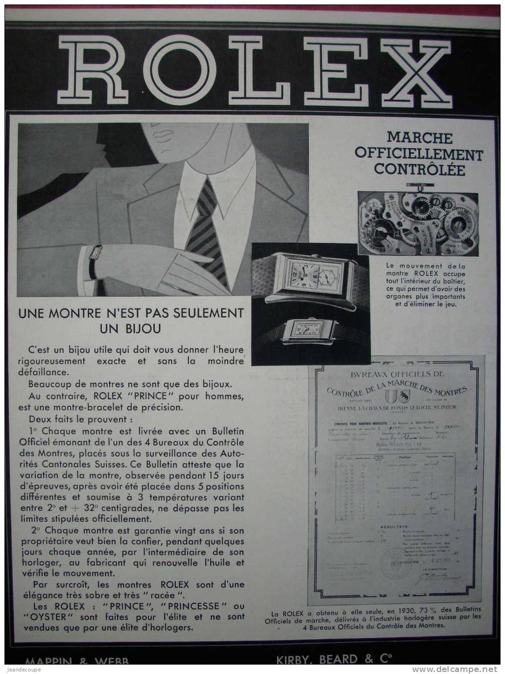 PUB - PUBLICITE - COLLECTION - MONTRE - ROLEX - 1932 - - Advertising