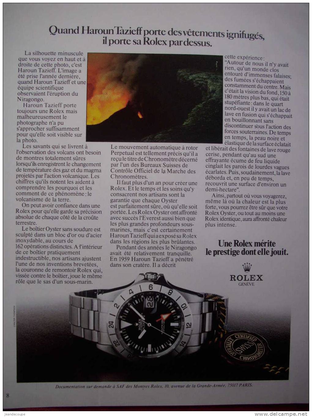 PUB - PUBLICITE - COLLECTION - MONTRE - ROLEX - 1974 - - Publicités