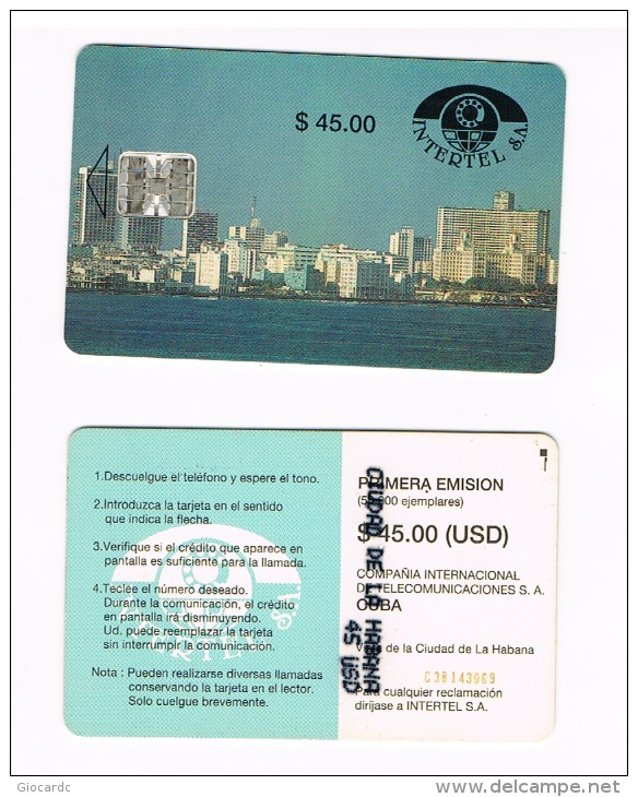 CUBA - INTERTEL CHIP  - 1993  HAVANA CITY SKYLINE     - USED  - RIF. 2733 - Cuba