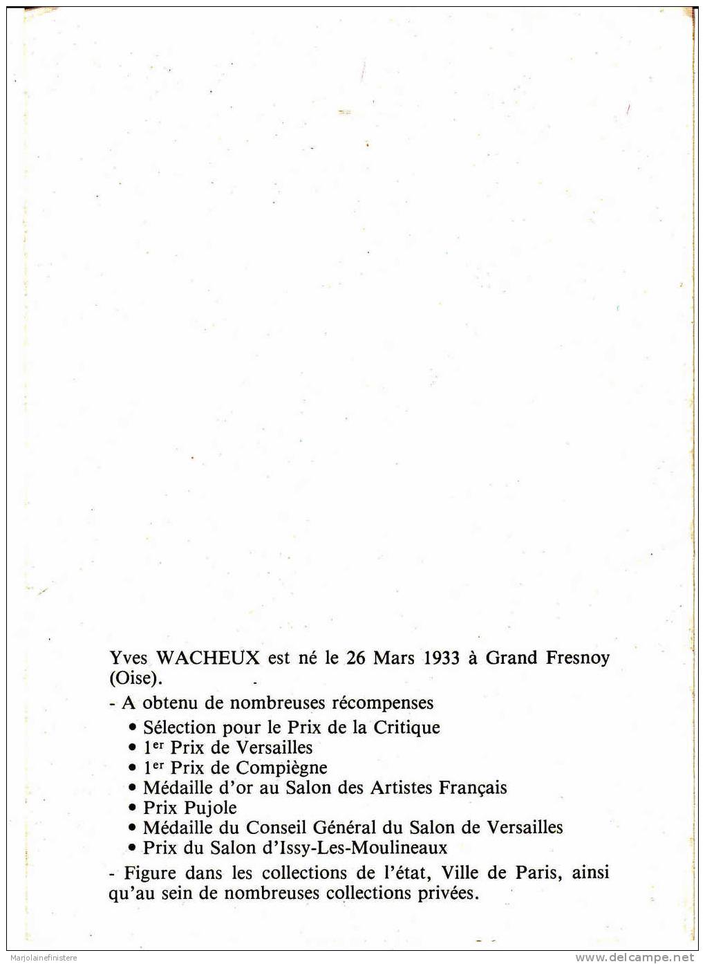 Carte Vernissage Exposition Yves Wacheux. Galerie Triade, Barbizon. 1985 - Expositions