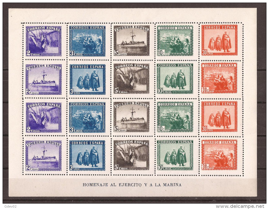 ES849-L3734TTB.España.Spain.Espagne HB HOMENAJE AL EJERCITO Y LA MARINA 1938.(Ed 849**)sin Charnela - Barcos