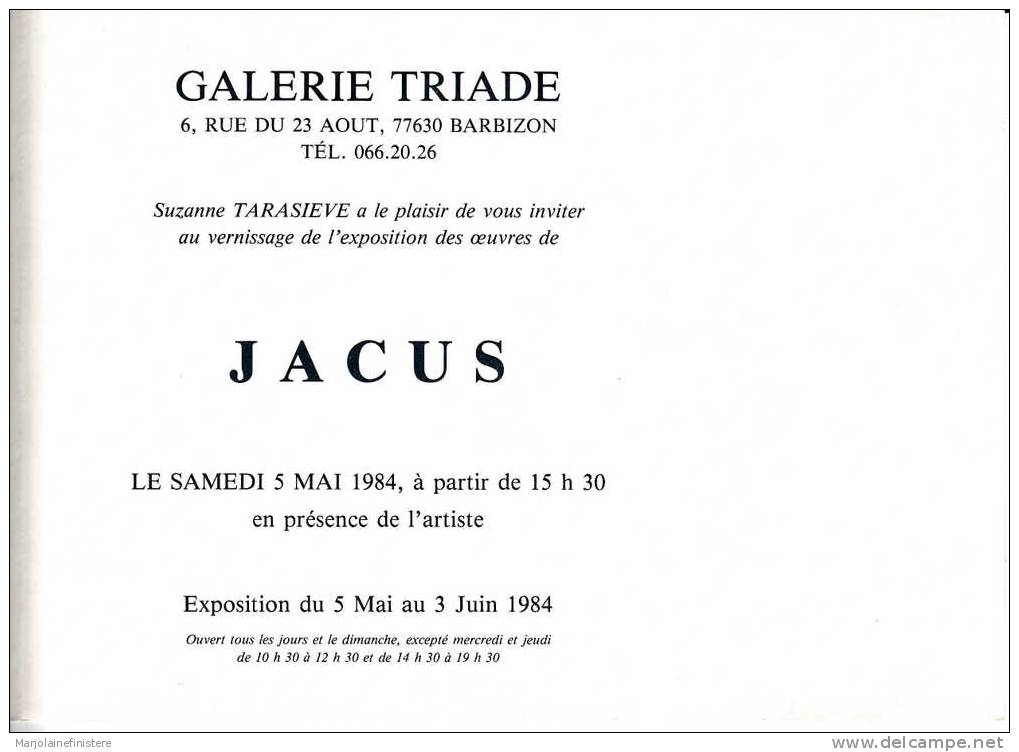 Carte Vernissage Exposition Jean-Théobald JACUS. Galerie Triade, Barbizon. 1984 - Tentoonstellingen