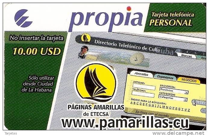 PRD-003 TARJETA DE CUBA PROPIA DE $10 PAGINAS AMARILLAS - Cuba