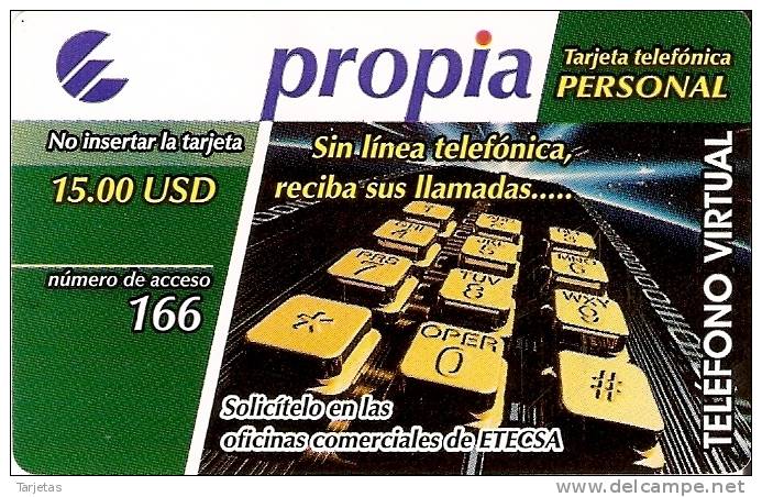 PRD-009 TARJETA DE CUBA PROPIA DE $15 TELEFONO VIRTUAL - Kuba