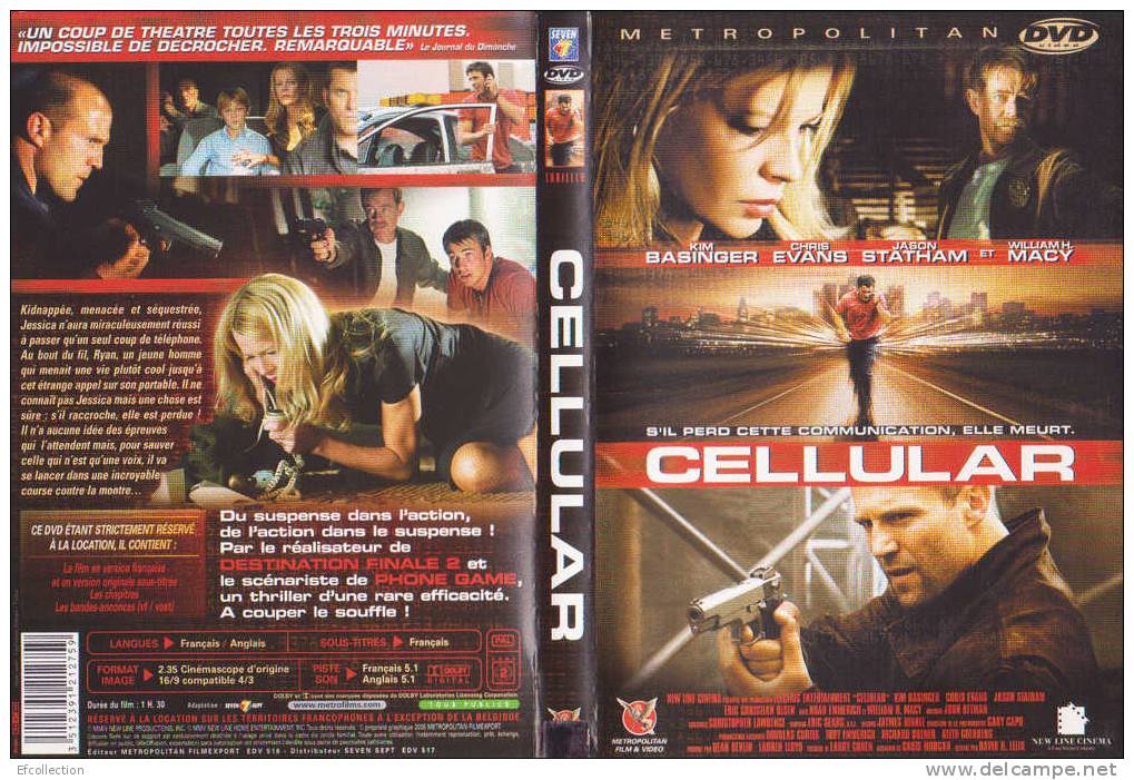 CELLULAR - S´IL PERD CETTE COMMUNICATION ELLE MEURT - KIM BASINGER - CHRIS EVANS - DVD - ACTION - THRILLER - Azione, Avventura