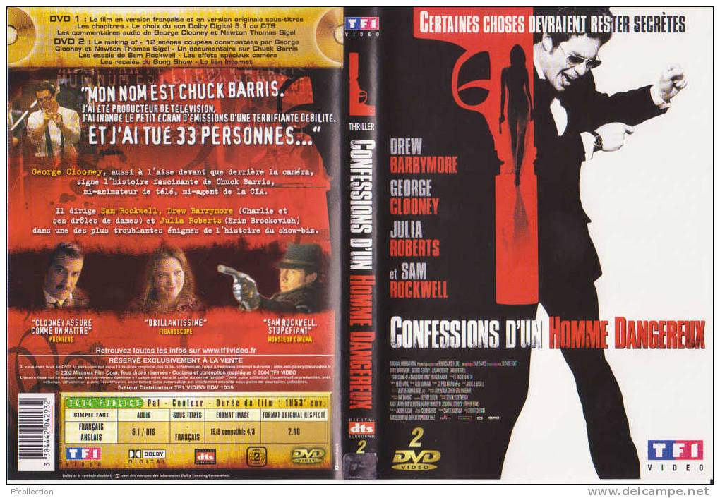 CONFESSIONS D´UN HOMME DANGEREUX - DREW BARRYMORE - G. CLOONEY - JULIA ROBERTS - 2 DVD - THRILLER - POLICIERS - Policiers