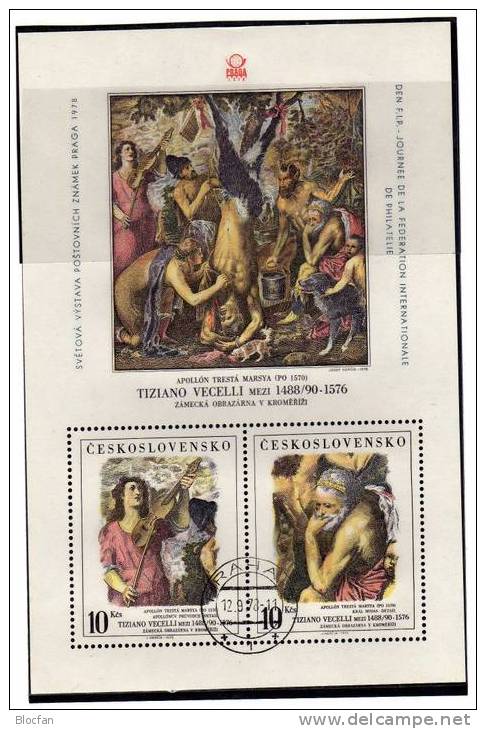 Tag Der FIP 1978 PRAGA CSSR 2463/4+ Block 38 O 41€ With E-card Painting Artist Tizian Art Bloc Philatelic Sheet From CSR - Blocks & Sheetlets