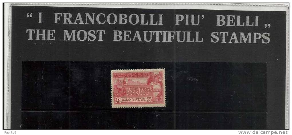 REPUBBLICA DI SAN MARINO1907ESPRESSI ALLEGORIA E VEDUTA ALLEGORY VIEW SPECIAL DELIVERY ESPRESSO LIRE 25 MNH BEN CENTRATO - Timbres Express