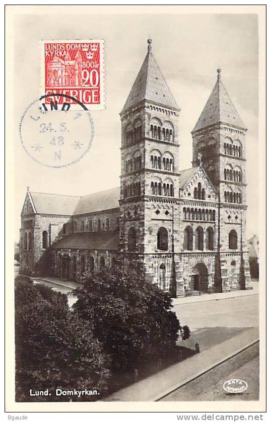 SUEDE Carte  MAXIMUM  Num.yvert  320 CATHEDRALE DE LUND - Maximum Cards & Covers