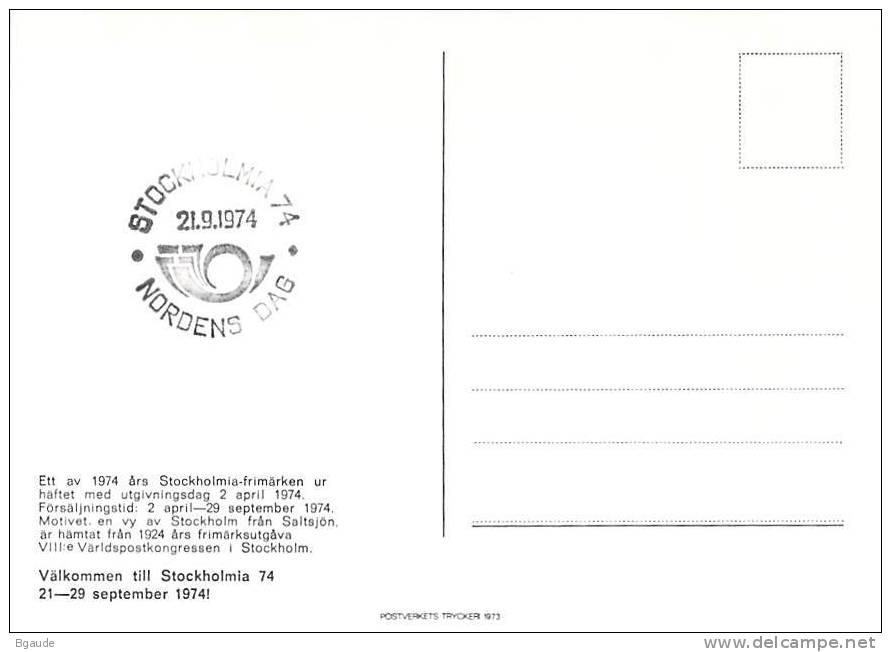 SUEDE Carte  MAXIMUM  Num.yvert   825 STOCKOLMIA 74 EXPOSITION - Maximum Cards & Covers