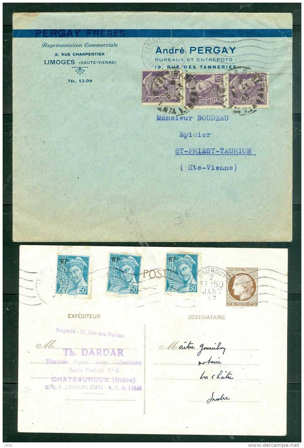 Lot De 8 Lettres Ou Entier Affranchis Par Timbres Type Mercure Seul Ou En Complément  - 8 Scans - LO260 - 1938-42 Mercurio