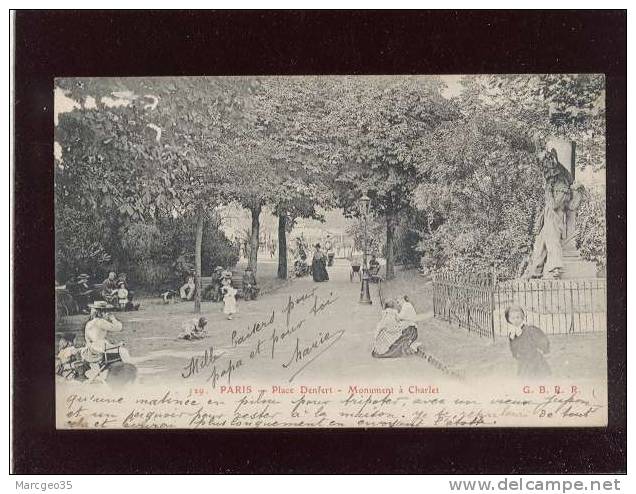 Paris Place Denfert Monument à Charlet édit. G.B.R.R. N° 129 Animée - Arrondissement: 14