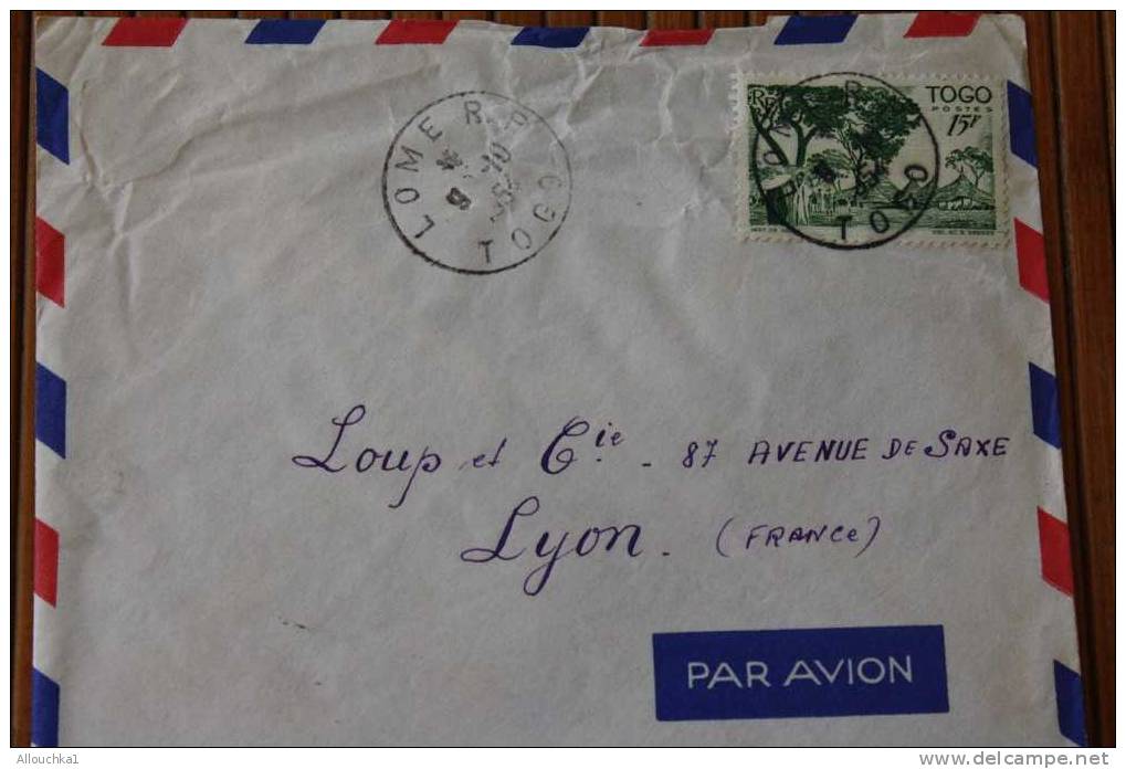 LOMé TOGO AFRIQUE OCCIDENTALE FRANCAISE LETTRE  AVEC TIMBRE SEUL 1954 PAR AVION AIR MAIL   > > P/ LYON - Brieven En Documenten