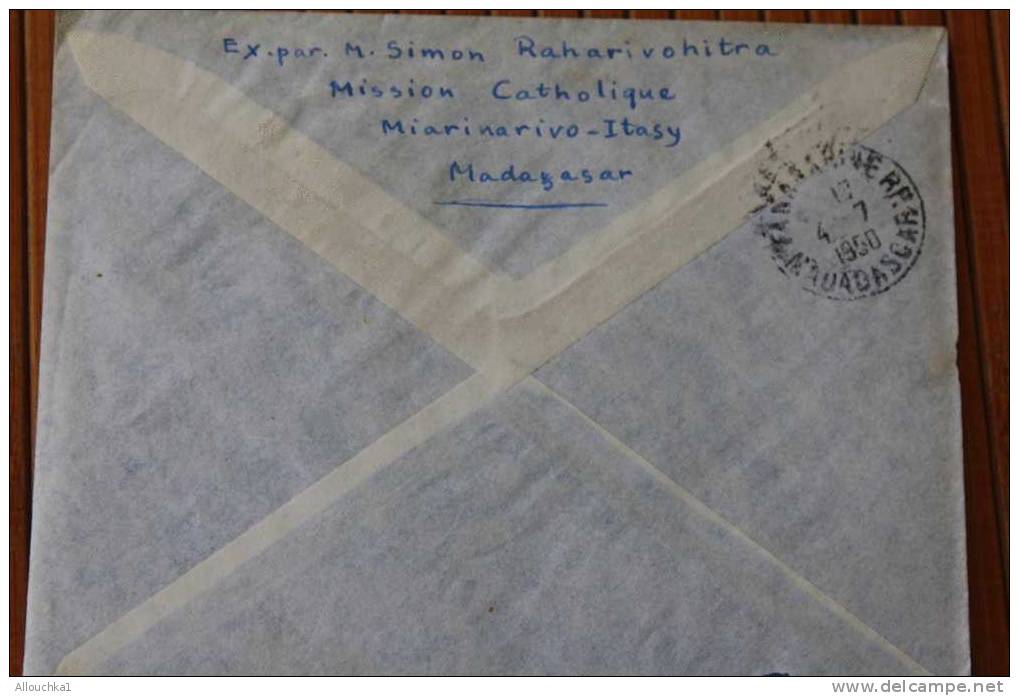 MISSION MIARINARIVO ITASY MADAGASCAR AFRIQUE OCCIDENTALE FRANCAISE LETTRE >TIMBRE 1950 PAR AVION AIR MAIL   > > P/ LYON - Cartas & Documentos