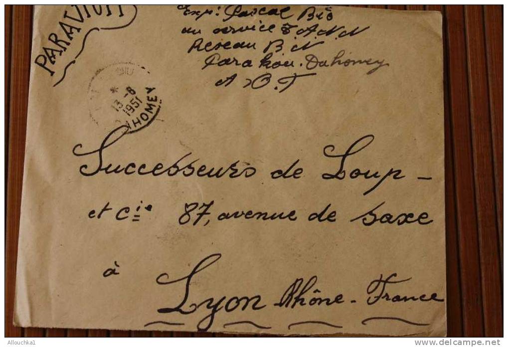 PARAKOU  DAHOMEY  AFRIQUE OCCIDENTALE FRANCAISE LETTRE>TIMBRE 1951 PAR AVION AIR MAIL   > > P/ LYON - Lettres & Documents