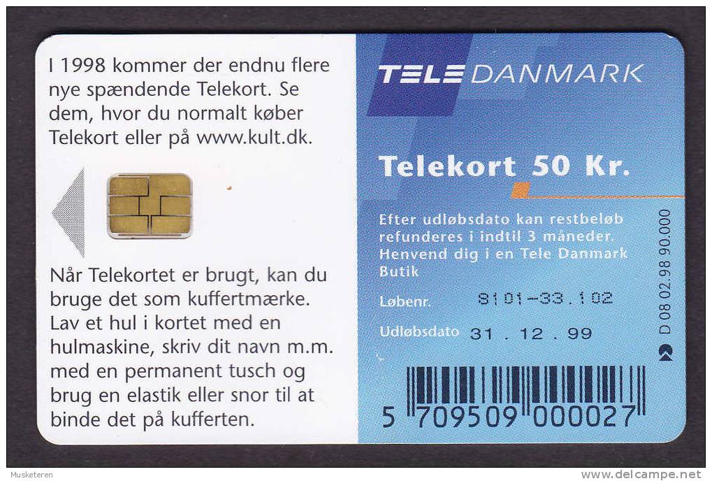 Denmark Phonecard Kuffertmærke Bagagetag Aeroplane Train Tram 50 Kr Tele Danmark Used 1999 (2 Scans) - Dänemark