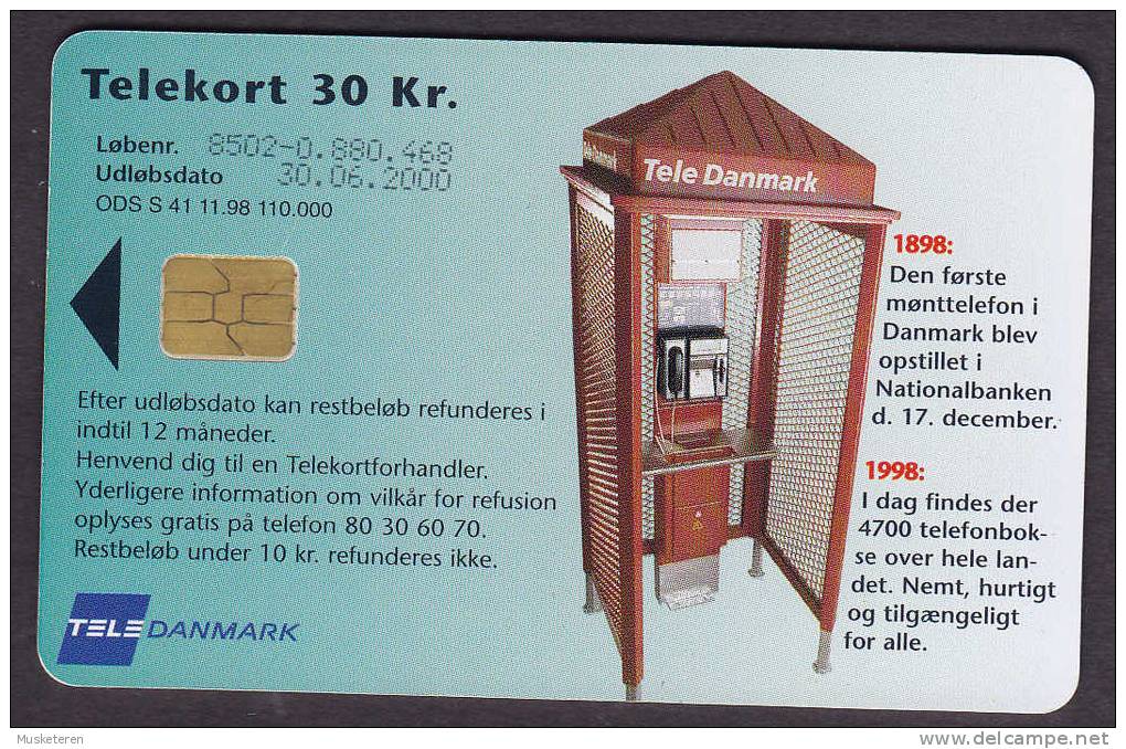 Denmark Phonecard 100 år Med Mønttelefoner Phonebooth 100th Anniversary 30 Kr Tele Danmark Used 2000 (2 Scans) - Dänemark