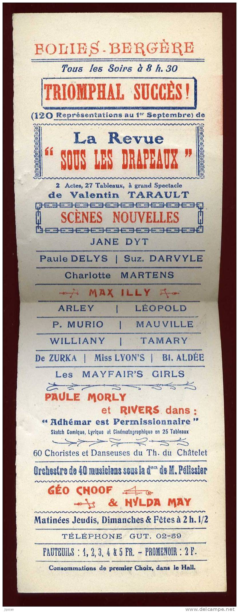 Programme Publicitaire Les Folies Bergère Paris Illustré Par Edouard Bernard ABE54 - Programas