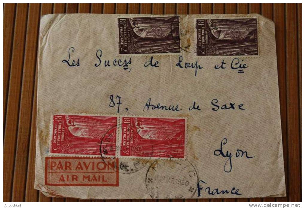 YAOUNDé CAMEROUN .AFRIQUE OCCIDENTALE FRANCAISE LETTRE>TIMBRE 1950  PAR AVION AIR MAIL   > > P/ LYON - Covers & Documents