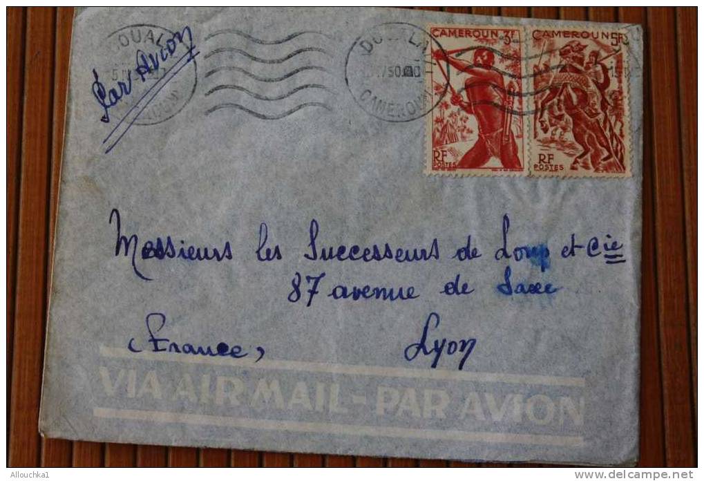 DOUALA  CAMEROUN .AFRIQUE OCCIDENTALE FRANCAISE LETTRE>TIMBRE 1950  PAR AVION AIR MAIL   > > P/ LYON - Covers & Documents