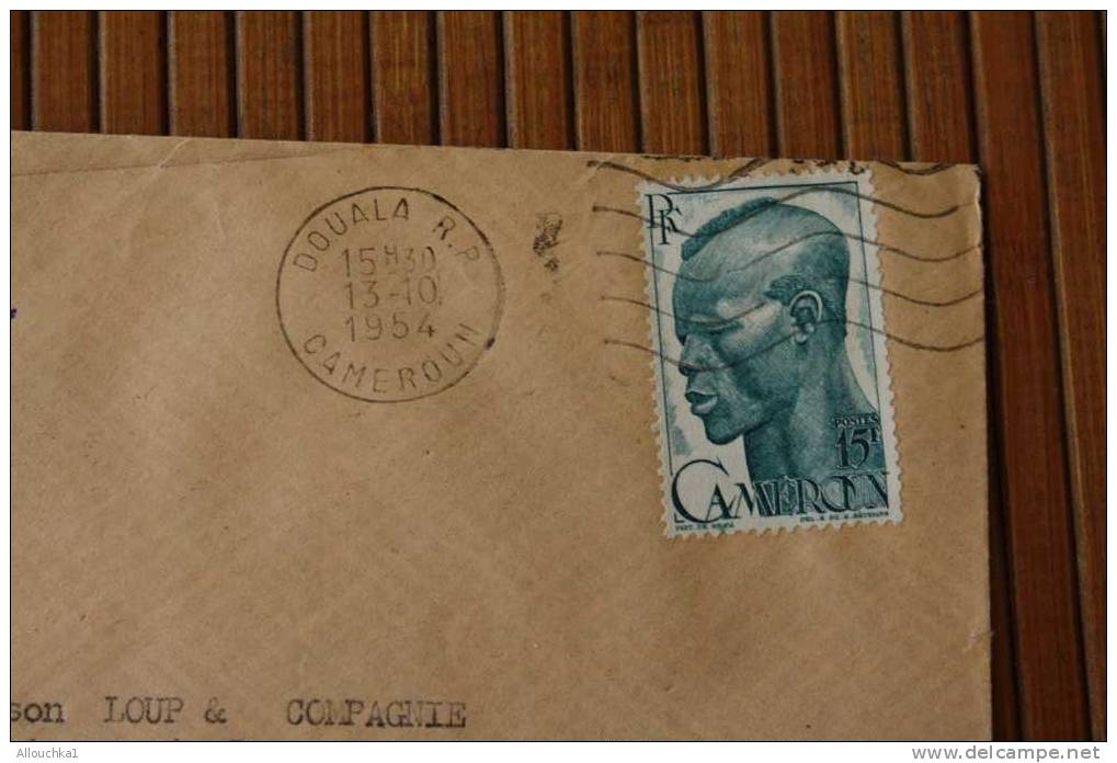 DOUALA  CAMEROUN  .AFRIQUE  FRANCAISE LETTRE>TIMBRE 1954  PAR AVION AIR MAIL   > > P/ LYON - Lettres & Documents