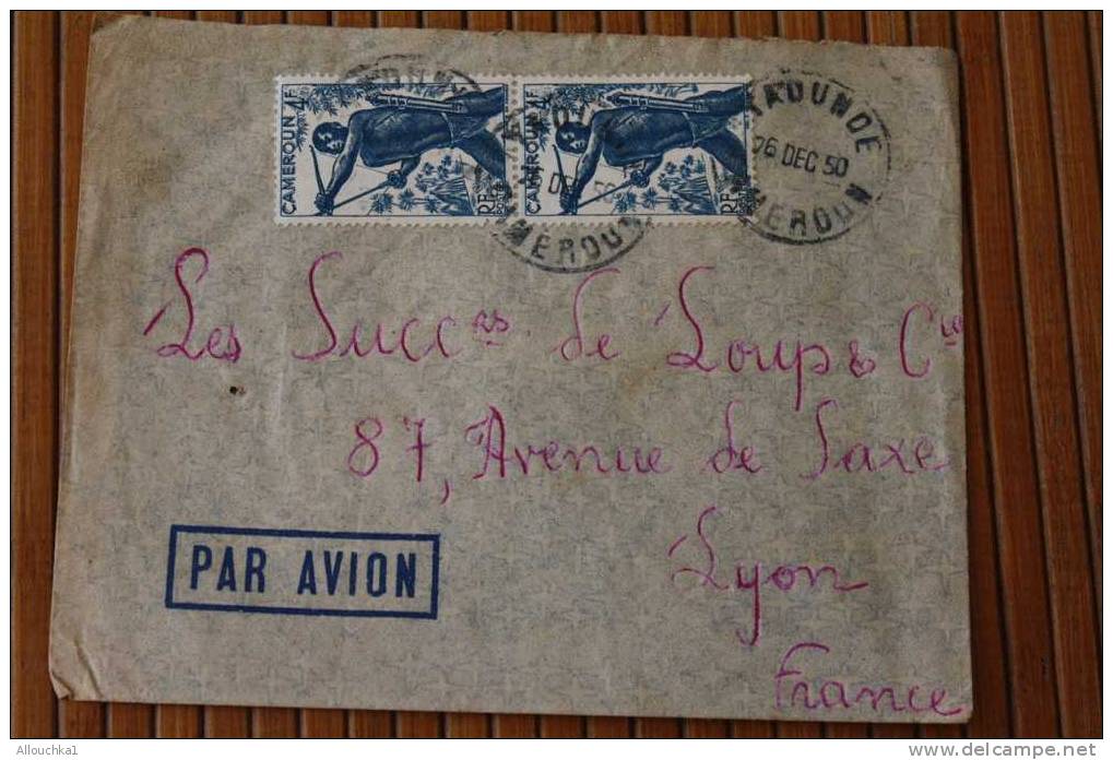 YAOUNDé  CAMEROUN  .AFRIQUE  FRANCAISE LETTRE>TIMBRE 1950  PAR AVION AIR MAIL   > > P/ LYON - Covers & Documents