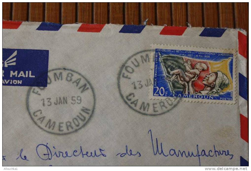 FOUMBAN CAMEROUN  .AFRIQUE  FRANCAISE LETTRE>TIMBRE 1959  PAR AVION AIR MAIL   > > P/ LYON - Covers & Documents