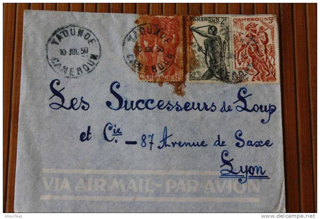 YAOUNDé  CAMEROUN  .AFRIQUE  FRANCAISE LETTRE>TIMBRE 1950  PAR AVION AIR MAIL   > > P/ LYON - Cartas & Documentos