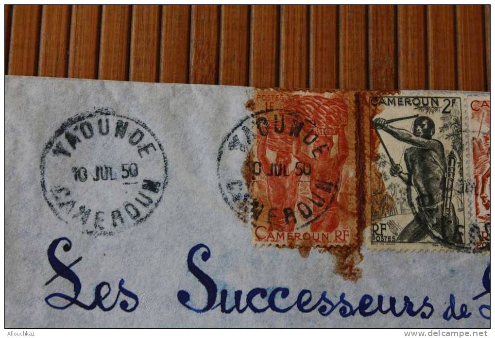 YAOUNDé  CAMEROUN  .AFRIQUE  FRANCAISE LETTRE>TIMBRE 1950  PAR AVION AIR MAIL   > > P/ LYON - Cartas & Documentos