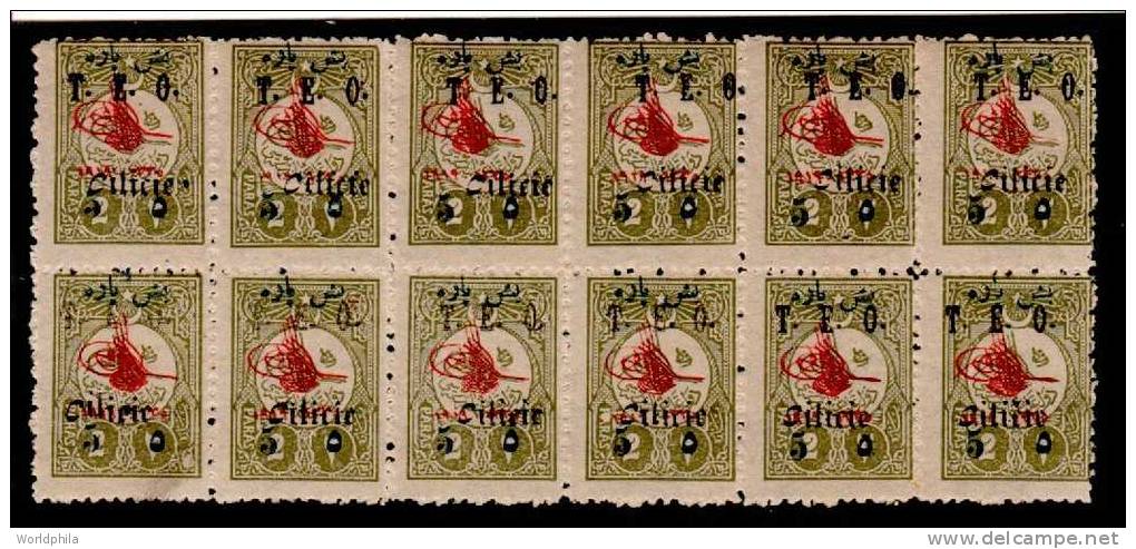 CILICIA  FRANCE Colony In TURKEY,  Overprinted T.E.O. Cilicie MNH Block Of 12 "Tughra And Reshad"  1919 - Sonstige & Ohne Zuordnung