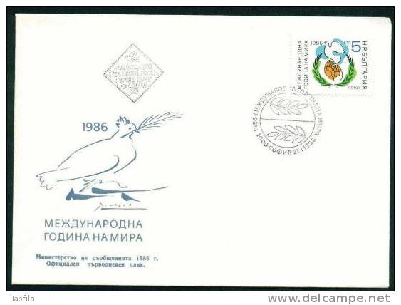 BULGARIA / BULGARIE - 1986 - Anne International De La Paix  - FDC - Palomas, Tórtolas