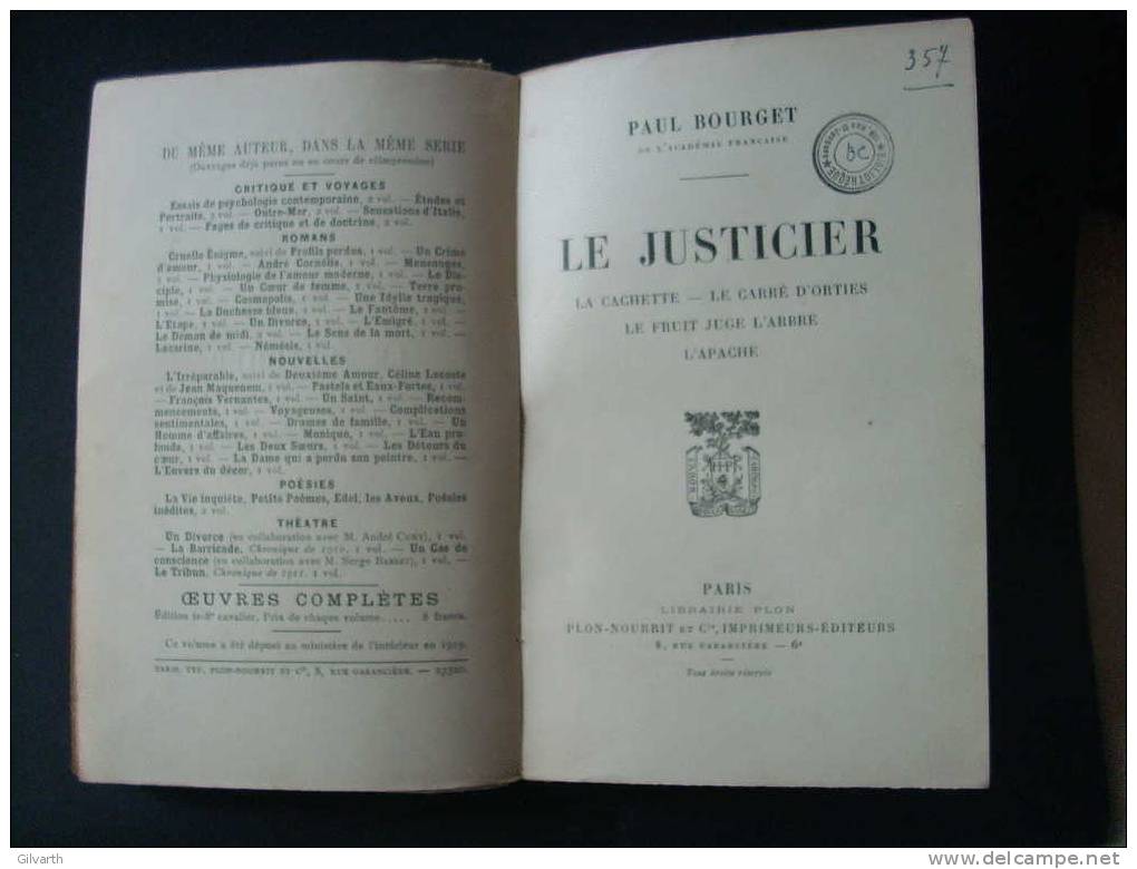 PAUL BOURGET De L'académie Française - Le Justicier Et Autres Nouvelles - 1901-1940