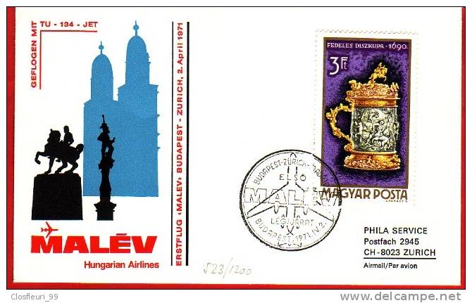 1er Vol Malev Budapest - Zürich 2.4.1971 / Hungarian Airlines - Brieven En Documenten