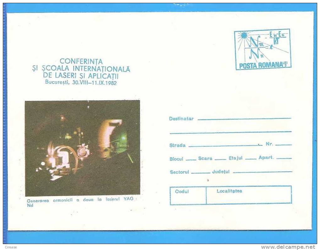 Nd: YAG Laser. Laser Physics. Romania Postal Stationery Cover 1982 - Fysica