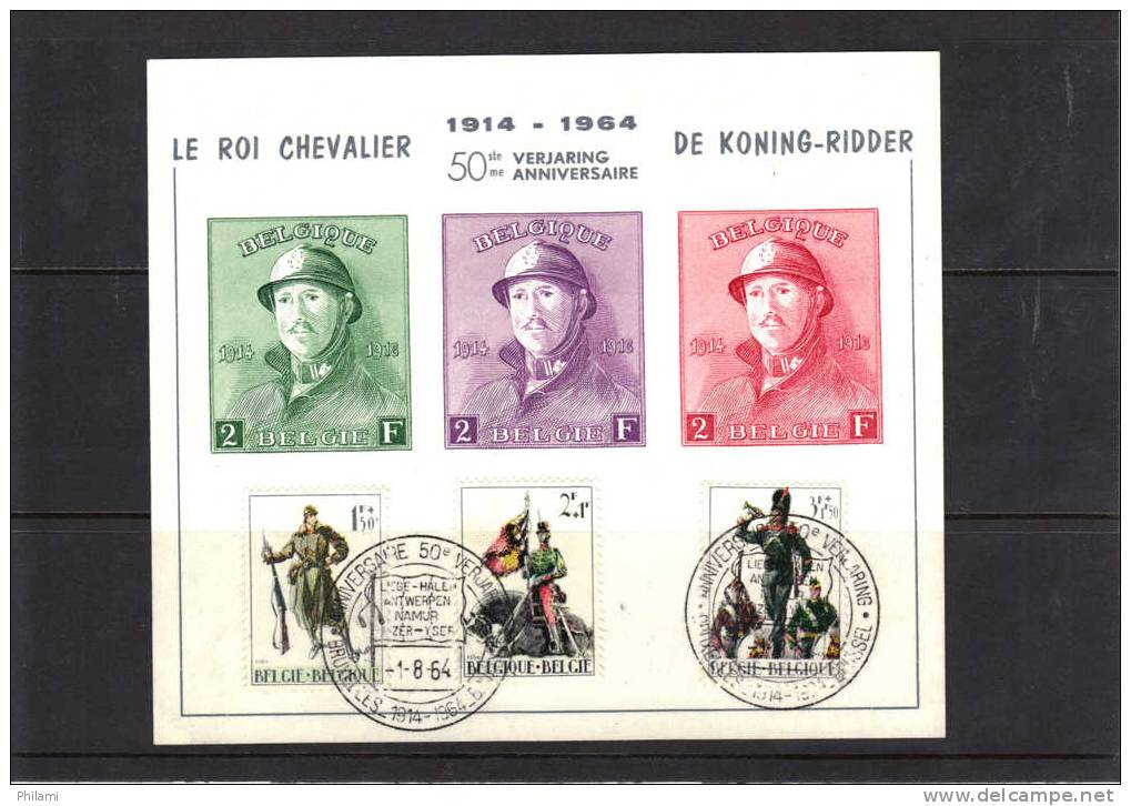 BELGIQUE CARTE SOUVENIR 1964 COB 1293/5  OBL Sur Carte ROI ALBERT I, ROI CHAVALIER .   (ATA14) - Herdenkingskaarten - Gezamelijke Uitgaven [HK]