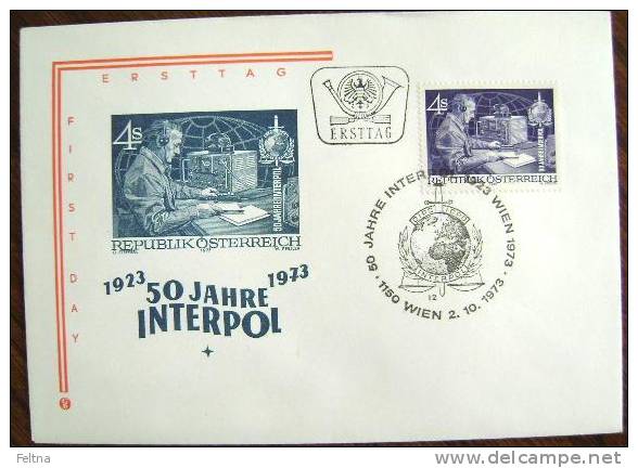 1973 AUSTRIA FDC 50 YEARS OF INTERPOL POLICE - Police - Gendarmerie