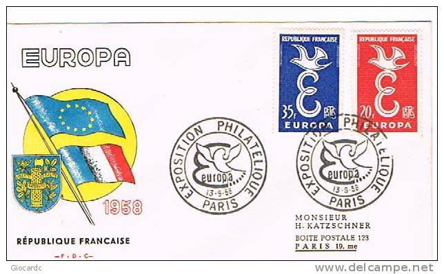 EUROPA CEPT - 1958 FRANCIA  FDC FIRST DAY COVER (EDITIONS FIDACOS) - 1957