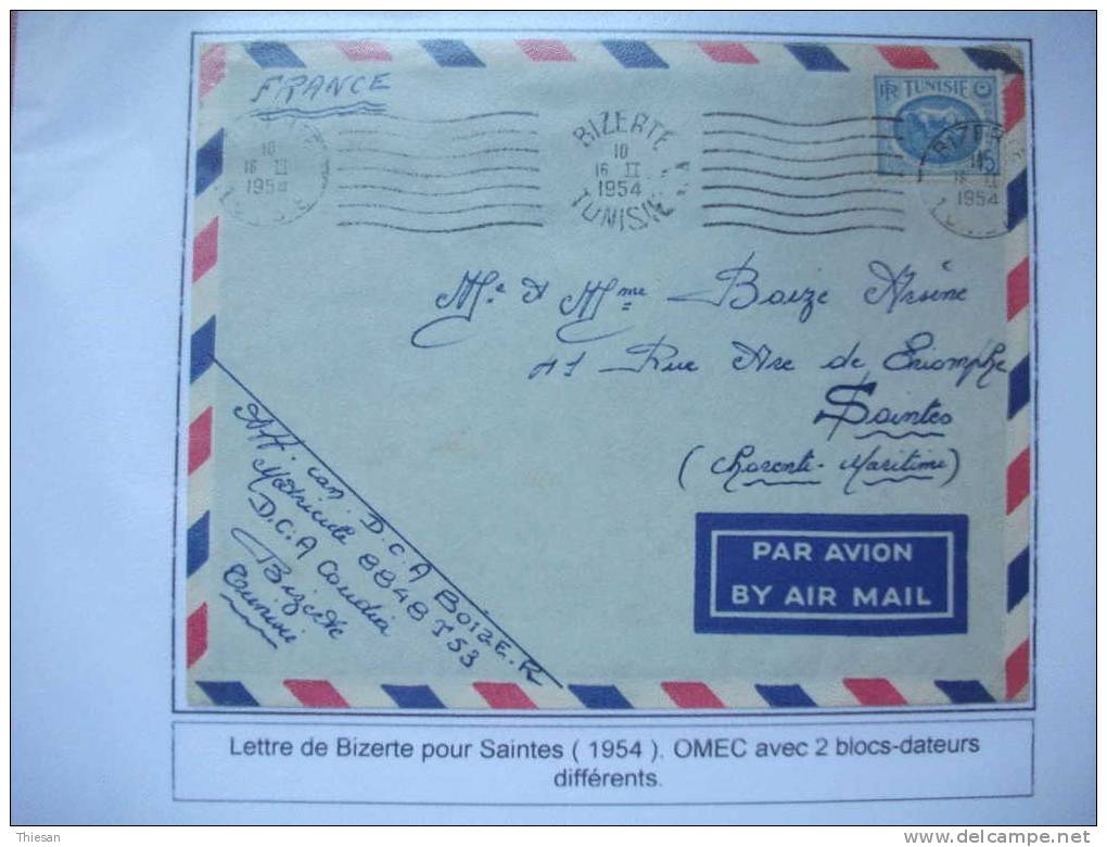 Tunisie Lettre FM Cover Bizerte 1954.OMEC Deux Blocs Dateurs Différents - Lettres & Documents