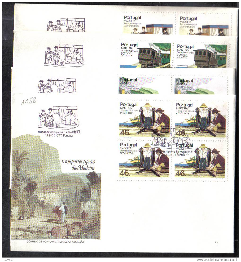 VER1158 - MADEIRA  Mezzi Trasporto 1985 , La Serie In QUARTINA  Su FDC Non Viaggiata. - Madère