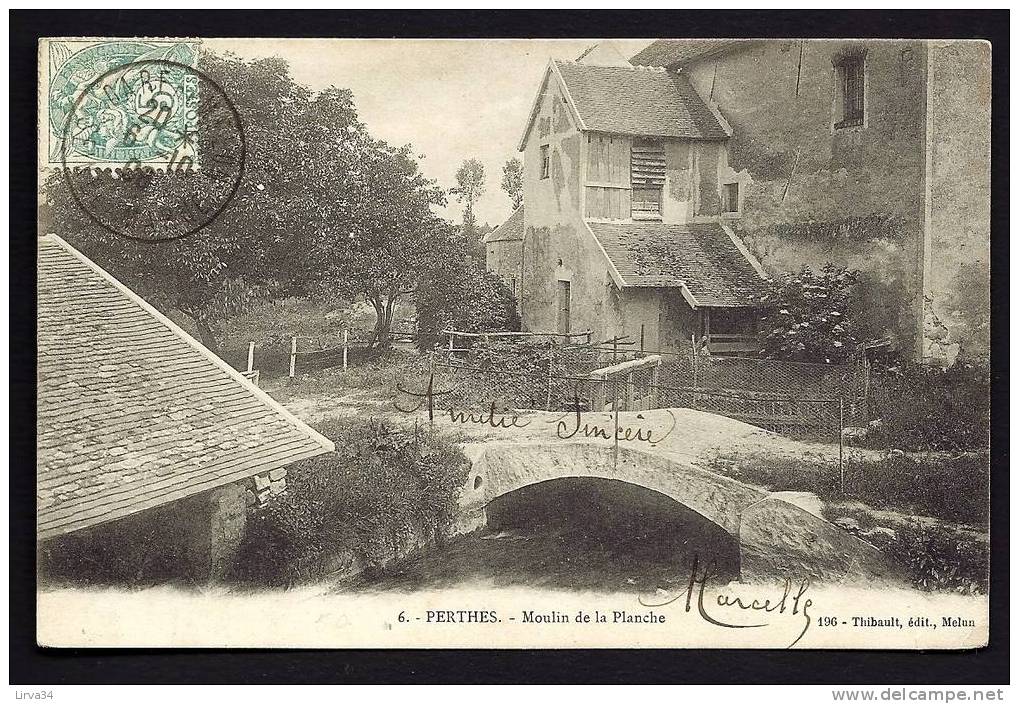 CPA  ANCIENNE- FRANCE- PERTHES (77)- LE MOLIN A EAU DE LA PLANCHE EN TRES GROS PLAN- LE PONT ET LE LAVOIR- - Perthes