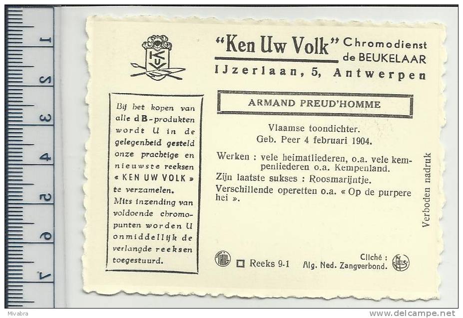 PEER - ARMAND PREUD'HOMME - VLAAMS TOONDICHTER - CHROMO DE BEUKELAAR - De Beukelaer